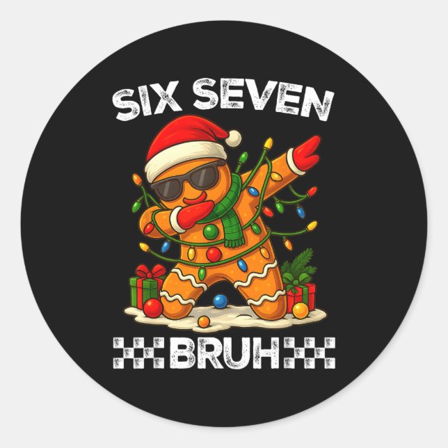 Pegatina Redonda 67 Six Seven Bruh Funny Christmas Dabbing Gingerbr (Anverso)