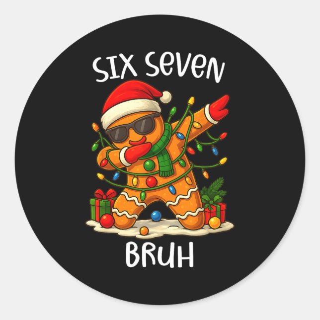 Pegatina Redonda 67 Six Seven Bruh Funny Christmas Dabbing Gingerbr (Anverso)