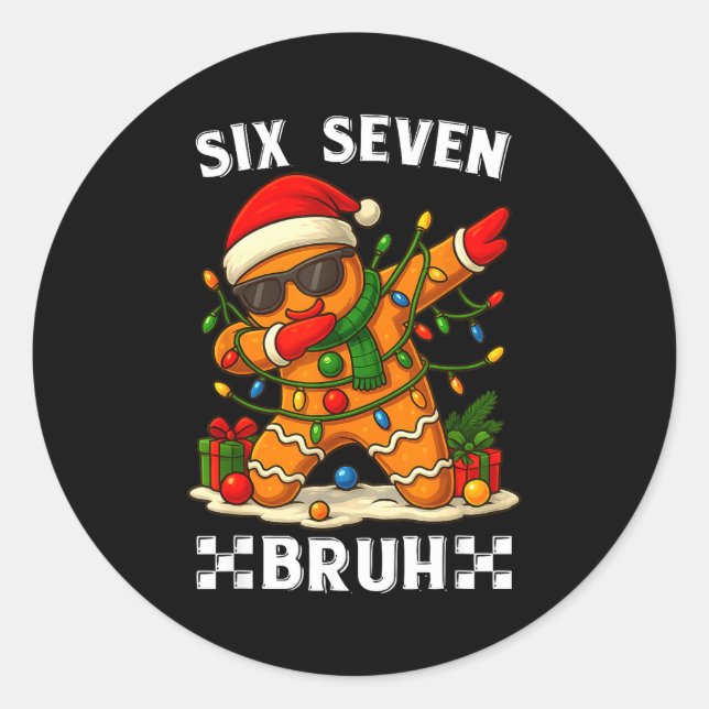 Pegatina Redonda 67 Six Seven Bruh Funny Christmas Dabbing Gingerbr (Anverso)