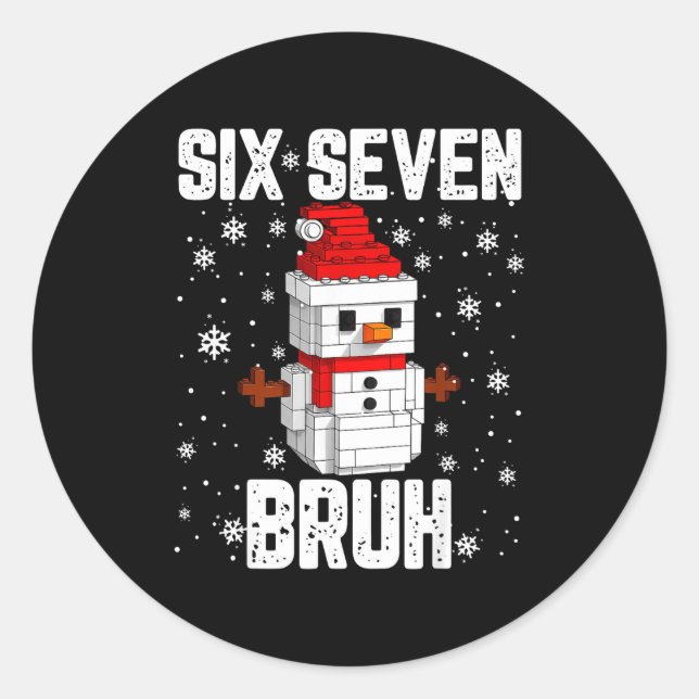 Pegatina Redonda 67 Six Seven Bruh Snowman Building Blocks Christma (Anverso)