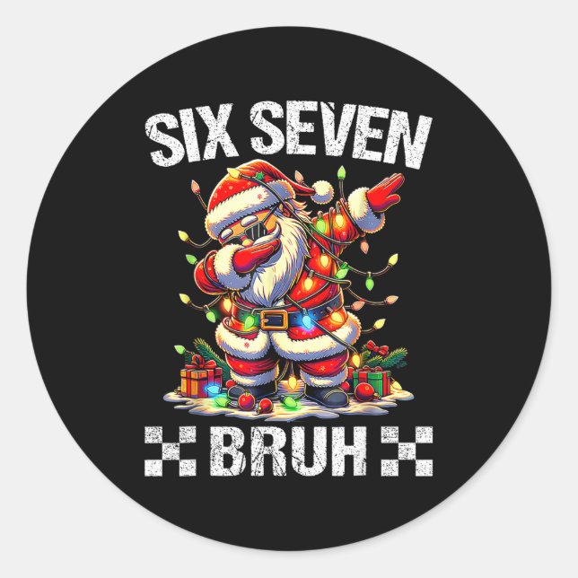 Pegatina Redonda 67 Six Seven Burh Funny Christmas 6 7 Meme Men Wom (Anverso)