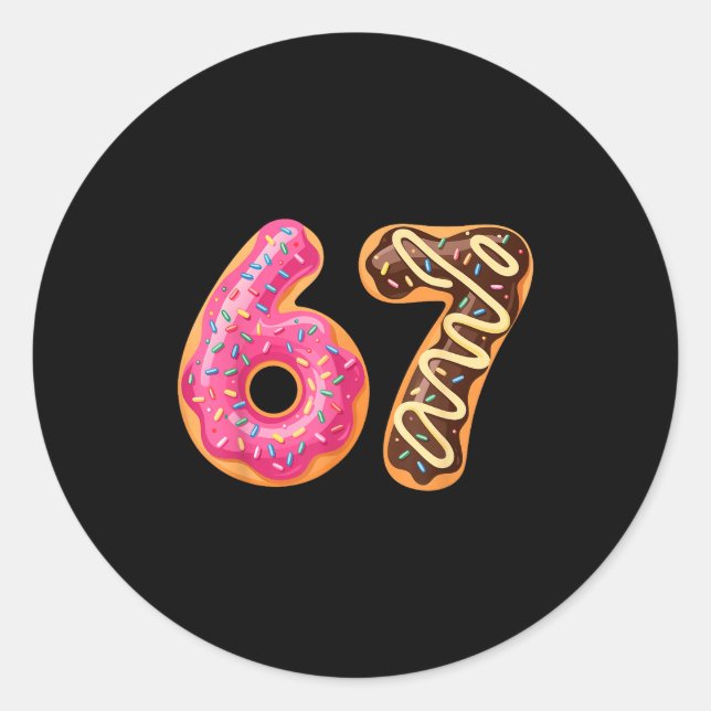 Pegatina Redonda 67 Six Seven Donut Meme Funny Sweet Sprinkles  (Anverso)