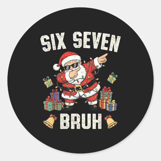 Pegatina Redonda 67 Six Seven Funny Christmas 6 7 Meme Santa Dabbin (Anverso)