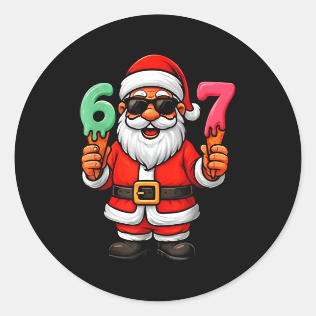 Pegatina Redonda 67 Six Seven Santa Meme Christmas Funny  (Anverso)