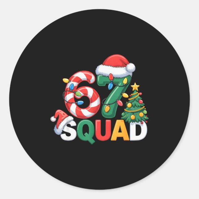 Pegatina Redonda 67 Squad Squad Teacher Christmas Design Funny 67  (Anverso)