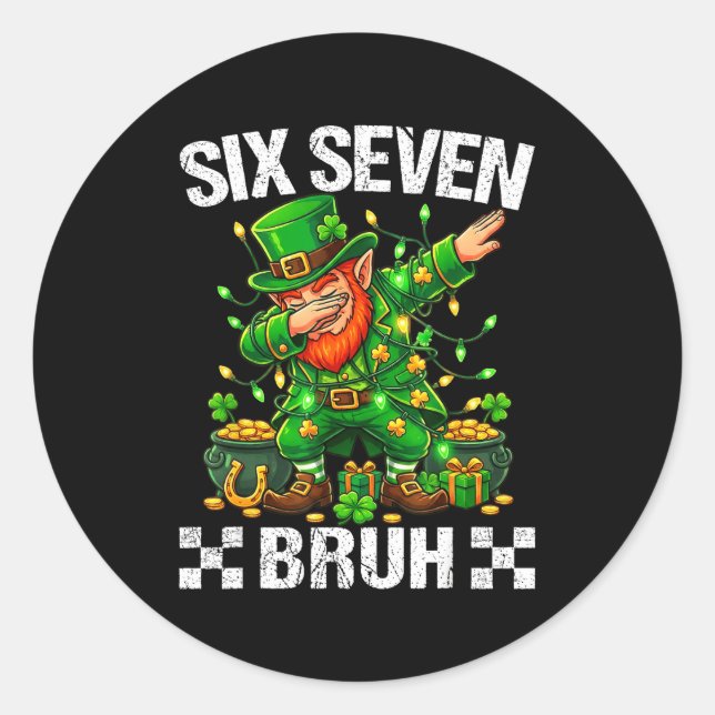 Pegatina Redonda 67 St Patricks Funny Six Seven Meme Leprechaun Boy (Anverso)
