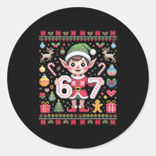 Pegatina Redonda 67 Suéter Feo Duende De Navidad Lindo 6 7 Meme Nav