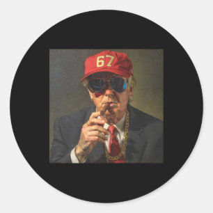 Pegatina Redonda 67 Tapa Roja Donald Trump Cadena Collar Cigarro Se
