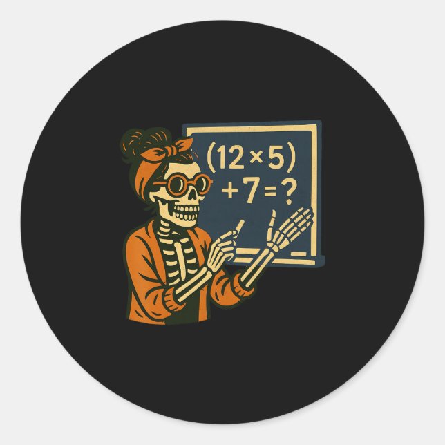 Pegatina Redonda 67 Teacher Halloween Skeleton Six Seven Meme Brain (Anverso)