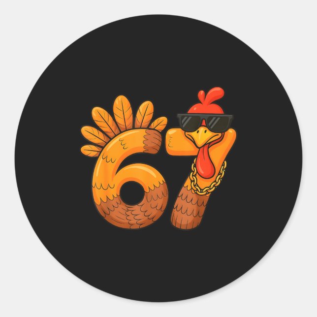 Pegatina Redonda 67 Thanksgiving Funny Turkey Thanksgiving 67 Turke (Anverso)