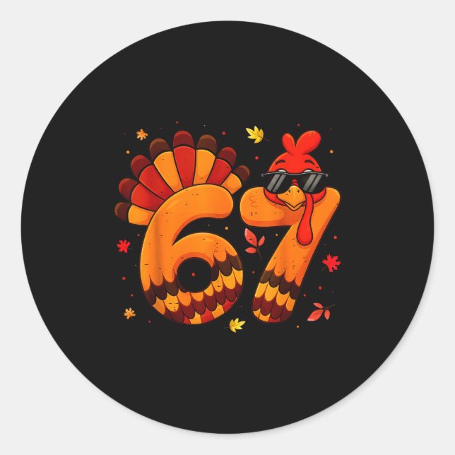 Pegatina Redonda 67 Thanksgiving Funny Turkey Thanksgiving 67 Turke (Anverso)