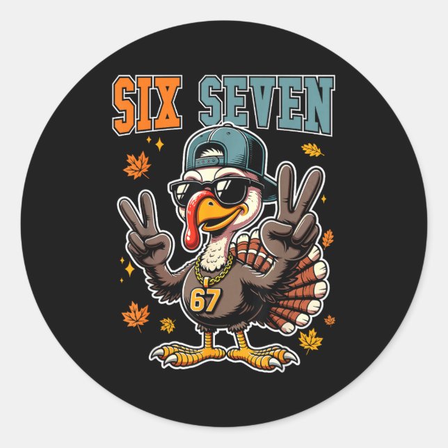 Pegatina Redonda 67 Thanksgiving Turkey Funny Thanksgiving Six Seve (Anverso)