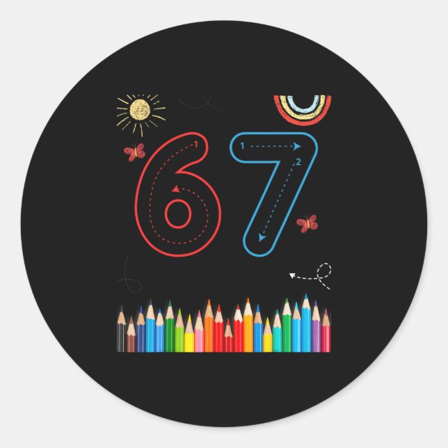 Pegatina Redonda 67 Tracing Funny Meme Elementary School Teachers  (Anverso)