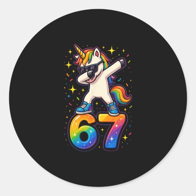 Pegatina Redonda 67 Unicornio Dabbing Seis Siete Memes Graciosos (Anverso)