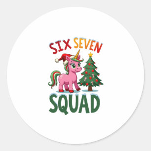 Pegatina Redonda 67 Unicornio Navidad Dabbing para Niñas Niños 6 7