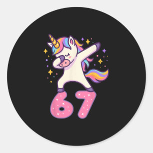 Pegatina Redonda 67 Unicornio para niñas seis siete Meme Brainrot D
