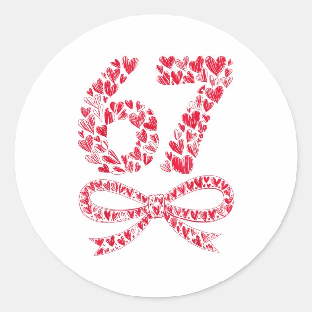 Pegatina Redonda 67 Valentine’s Day Heart Meme – Trendy Six Seven  (Anverso)