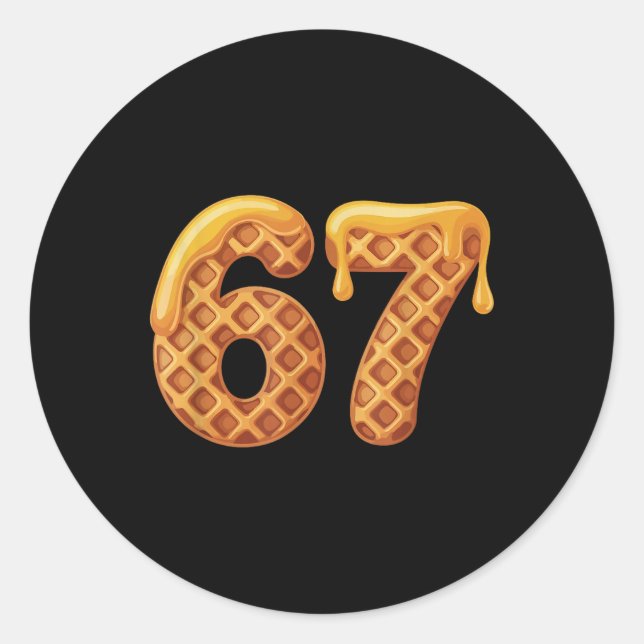 Pegatina Redonda 67 Waffles Meme Divertido Six Seven Jerga  (Anverso)