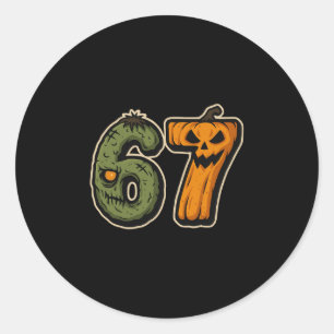 Pegatina Redonda 67 Zombie Calabaza Six Seven Meme de Halloween
