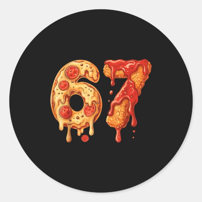 Pegatina Redonda 67 Zza Meme Funny Six Seven Gen Alpha Slang Kids D (Anverso)