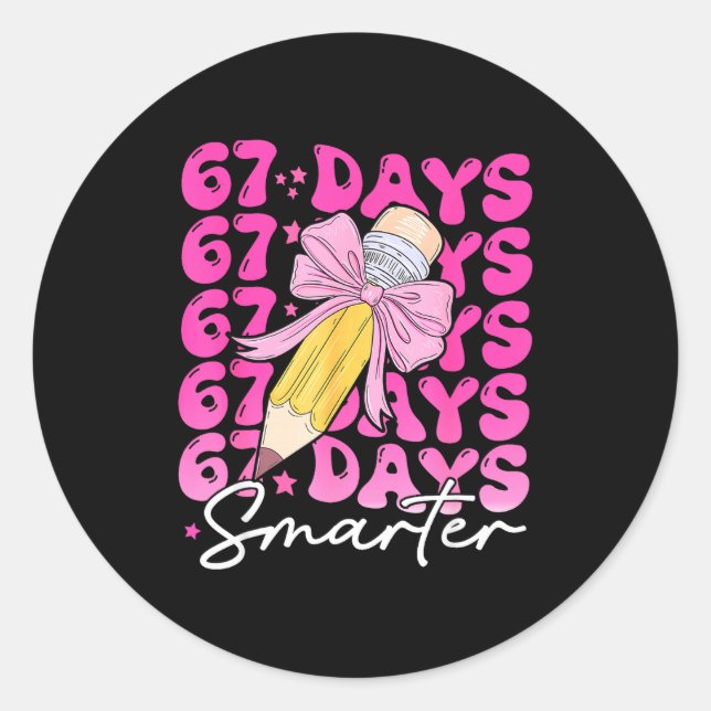 Pegatina Redonda 67th Day Of School 67 Days Smarter Coquette Bow Si (Anverso)