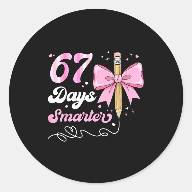 Pegatina Redonda 67th Day Of School 67 Days Smarter Coquette Bow Te (Anverso)