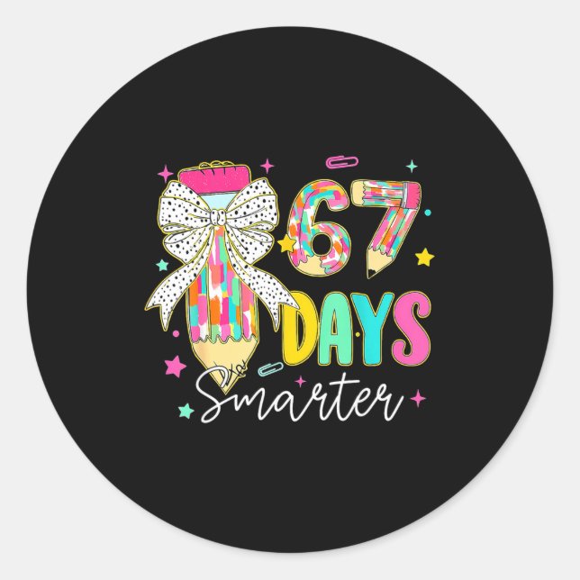 Pegatina Redonda 67th Day Of School 67 Days Smarter Coquette Bow Te (Anverso)