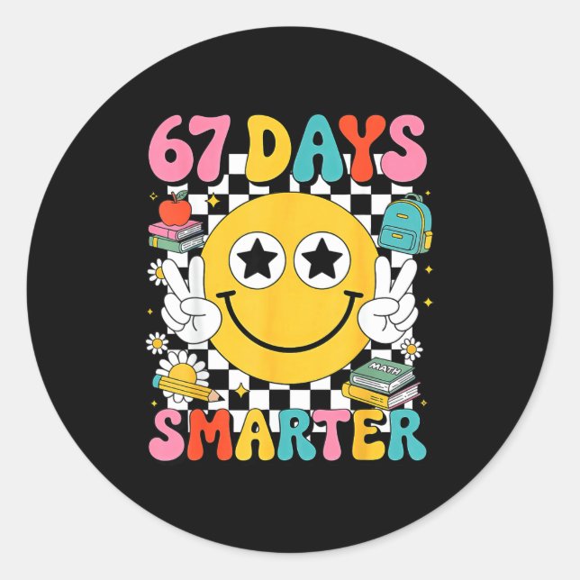 Pegatina Redonda 67th Day Of School 67 Days Smarter Teacher  (Anverso)