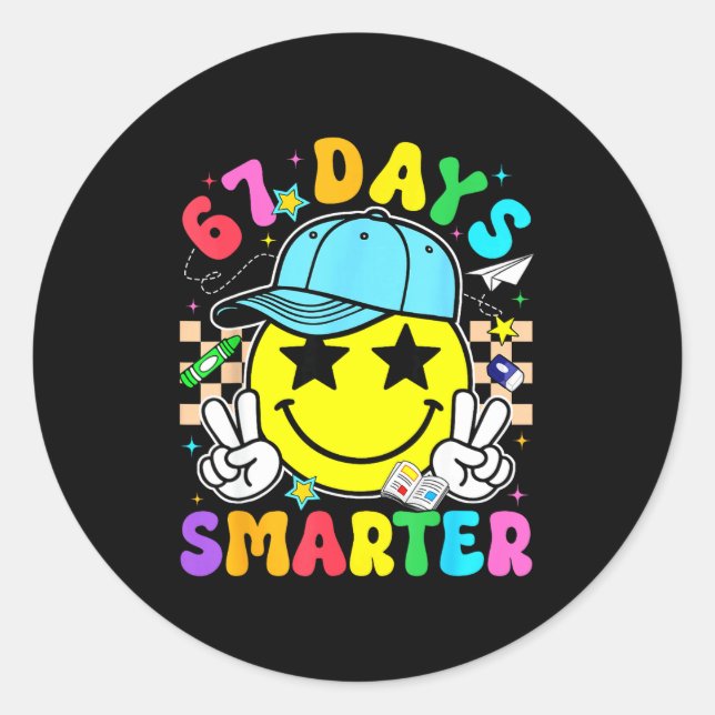 Pegatina Redonda 67th Day Of School 67 Days Smarter Teacher Boy Gir (Anverso)