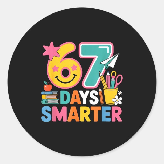 Pegatina Redonda 67th Day Of School Shirt 67 Days Smarter Teacher B (Anverso)