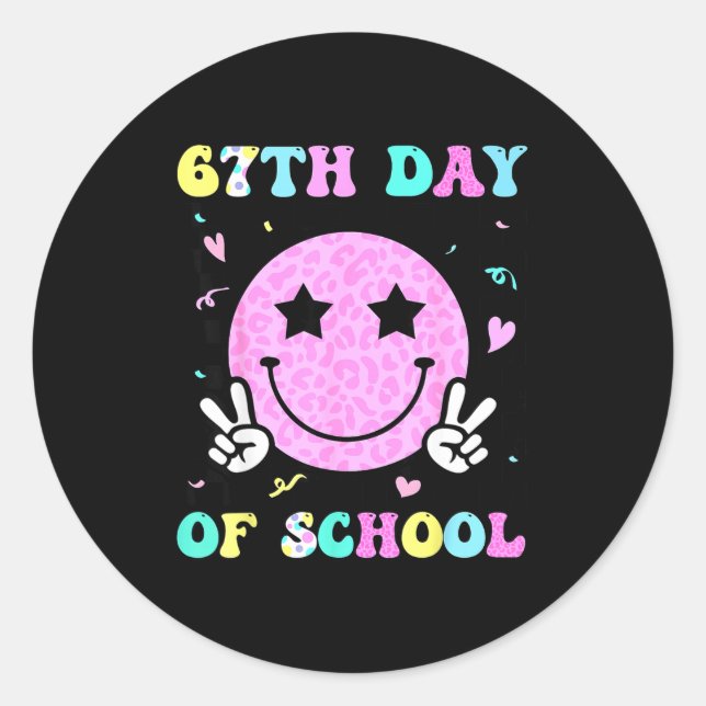 Pegatina Redonda 67th Day Of School Smile Face Six Seven Meme Girls (Anverso)