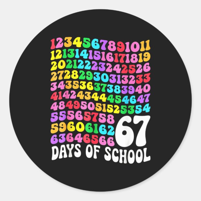 Pegatina Redonda 67th Day Of School Teacher 67 Days Math Numbers  (Anverso)