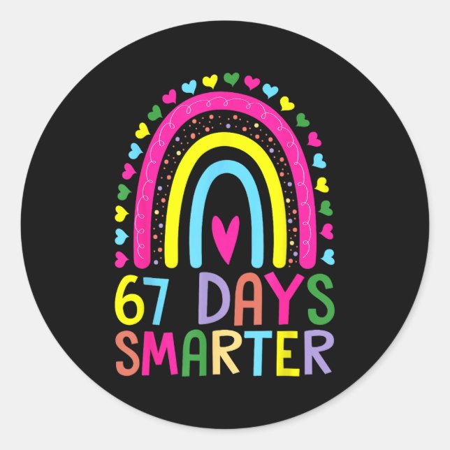 Pegatina Redonda 67th Day Of School Teacher 67 Days Smarter Rainbow (Anverso)