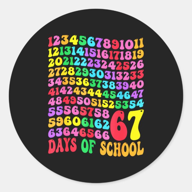 Pegatina Redonda 67th Day Of School Teacher Kids 67 Math Numbers 10 (Anverso)