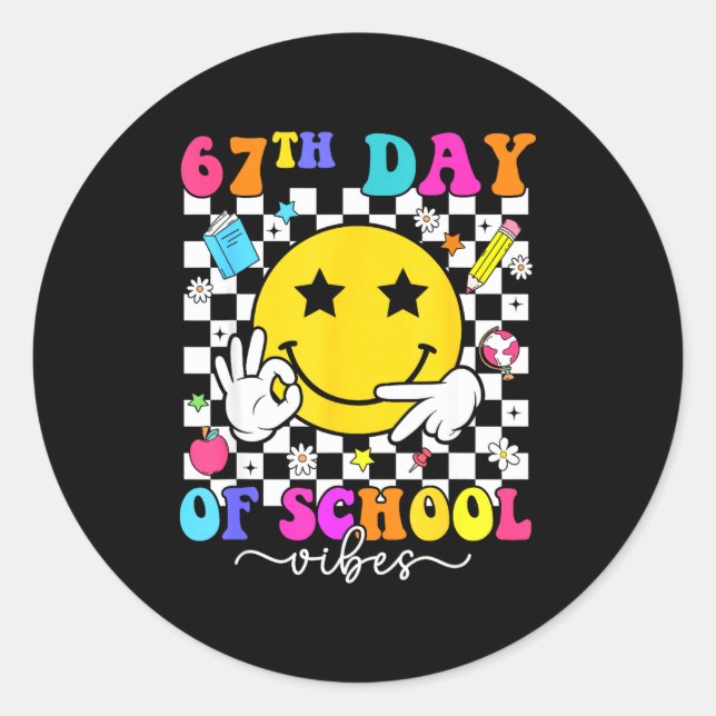 Pegatina Redonda 67th Day Of School Vibes 67 Meme Cute Smile Face T (Anverso)