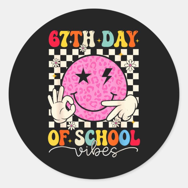 Pegatina Redonda 67th Day Of School Vibes Funny Six Seven 67 Meme S (Anverso)