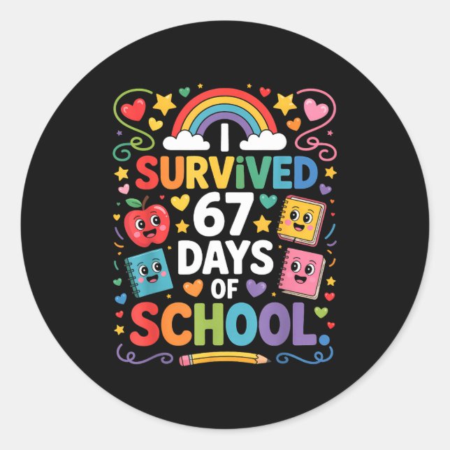 Pegatina Redonda 67th Day Rainbow Teacher I Survived 67 Days Of Sch (Anverso)