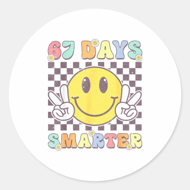Pegatina Redonda 67th Days Smarter Smile Face 67 Days School Teache (Anverso)