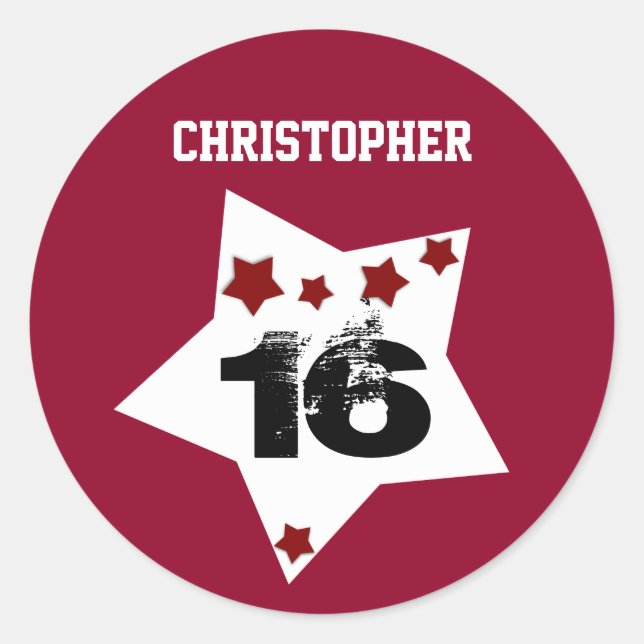 Pegatina Redonda 6.ª Festividad Estrellas ROJAS y NEGRO A02 (Anverso)