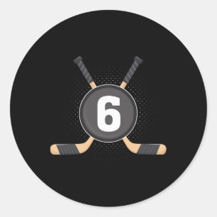 Pegatina Redonda 6.º Birthda Temático de Hockey sobre Hielo de 6 añ