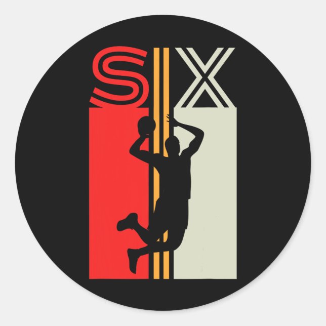 Pegatina Redonda 6.º Chica de Básquetbol Retro de cumpleaños de niñ (Anverso)