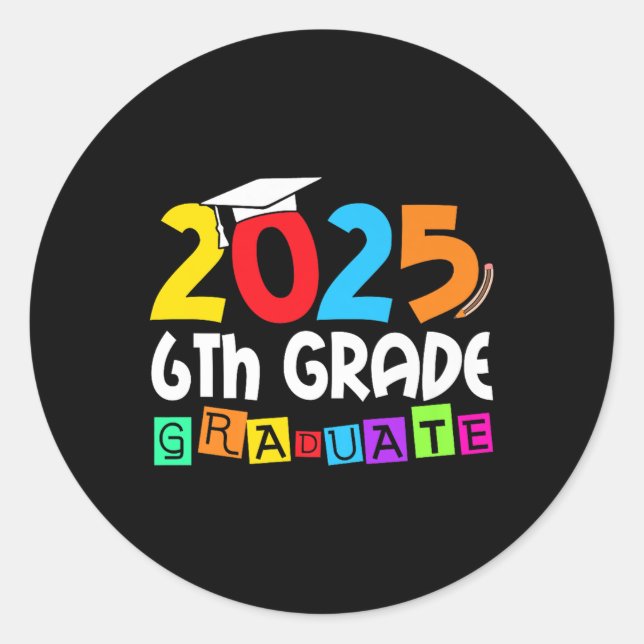 Pegatina Redonda 6.º Graduado 2025 Sexto Grado 202 (Anverso)