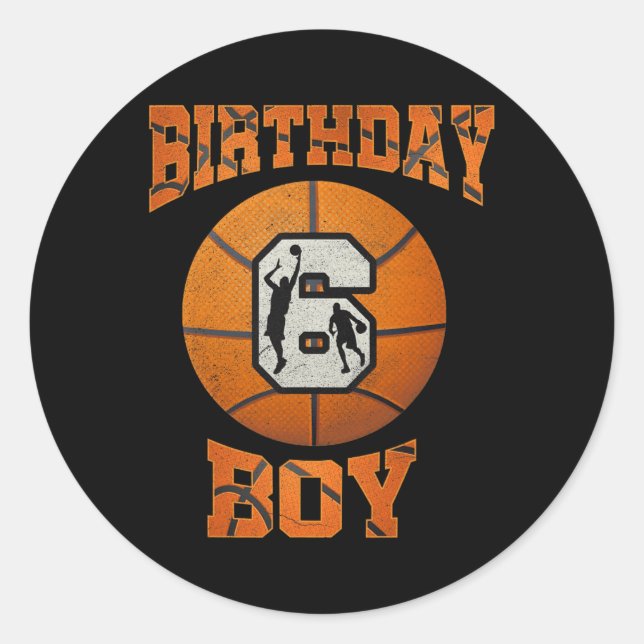 Pegatina Redonda 6.º Nacimiento Niño Baloncesto De Seis Años (Anverso)