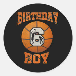 Pegatina Redonda 6.º Nacimiento Niño Baloncesto De Seis Años