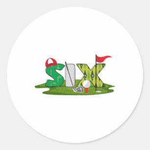 Pegatina Redonda 6.º tema del golf de cumpleaños 6 años parte del d