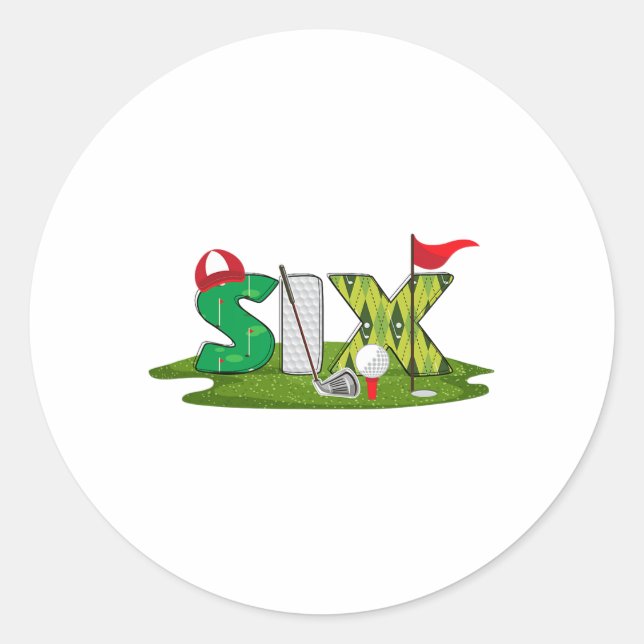 Pegatina Redonda 6.º tema del golf de cumpleaños 6 años parte del d (Anverso)