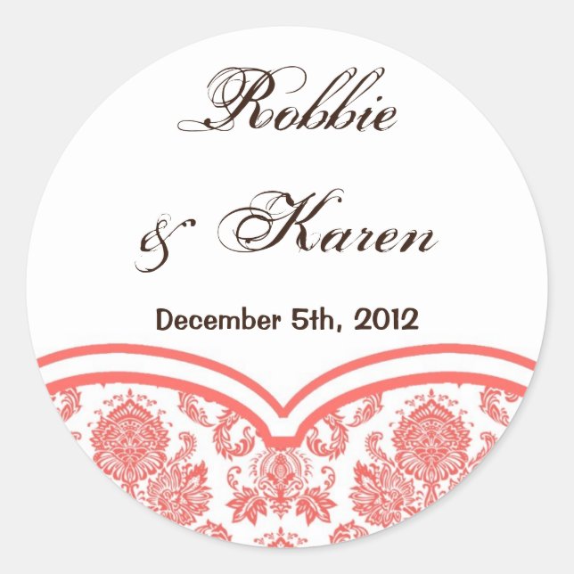 Pegatina Redonda 6 - 3" cordón blanco rosado coralino del damasco (Anverso)