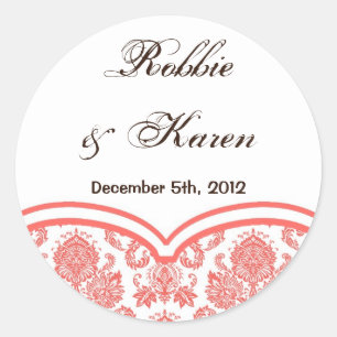 Pegatina Redonda 6 - 3" cordón blanco rosado coralino del damasco