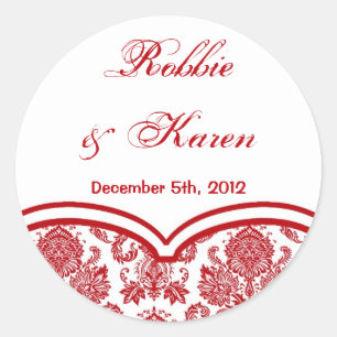 Pegatina Redonda 6 - 3" Pegatinas de favores rojo Crimso Blanco Dam
