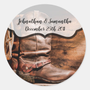 Pegatina Redonda 6 - 3" Pegatinas favoritos Cowboy Boots Barn Wood